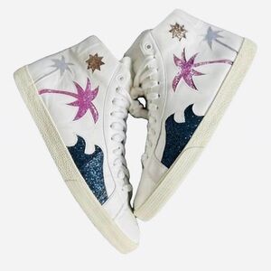 SAINT LAURENT Court Classic Sea, Sex & Sun High-Top Sneakers, White Leather